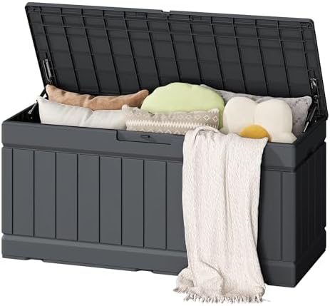 80 Gallon Outdoor Storage Box, Resin Deck Box Waterproof Patio Bin