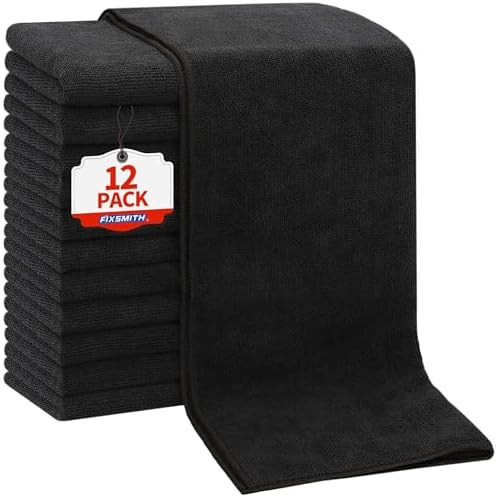 Salon Towels 12 Pack, Black Microfiber Hair Towels (16 x 27 in)