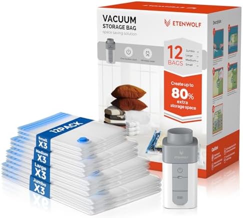 12 Combo Vacuum Storage Bags for Travel with Wireless Pump