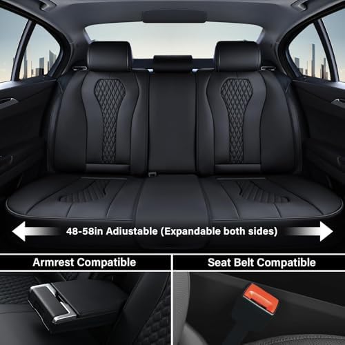 Seat Covers, Car Seat Covers Full Set, Black Car Seat Cover, Car Seat Covers Front Seats Back Seat Cover, Waterproof Car Seat Cushion, Leather Seat Covers Seat Protector Fit for Most Cars