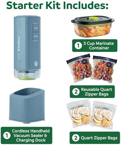 Mini Handheld Vacuum Sealer Machine with Marinate Setting & Charging Dock, Cordless Food Vacuum Sealer for Freezer, Storage, Sous Vide, Meal Prep, Blue