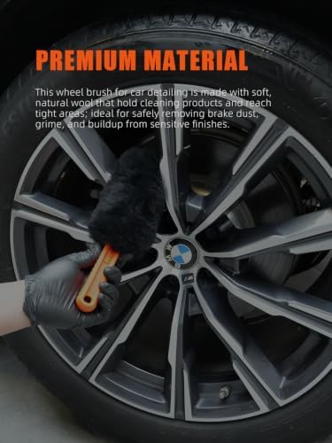 Car Wheel Brush, Wheel and Rim Cleaning Brush, Soft Natural Bristle Detailing Tool for Tires, Exhausts & Delicate Surfaces, Wheel Cleaner Brush to Safely Clean Brake Dust, Grime and Dirt, 2 Pack