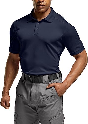 Men's Quick Dry Tactical Polo Shirt, Lightweight Breathable Performance Polo, Short Sleeve UPF 50+ Outdoor Golf Shirt