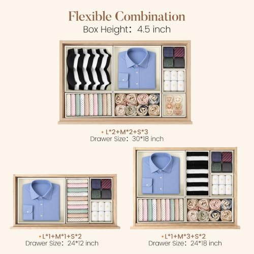 Drawer Organizer Storage for Clothes, Socks, 10 Pack, Beige
