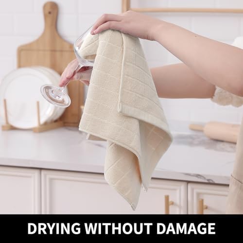 100% Cotton Terry Kitchen Towels, 4 Pack, Beige