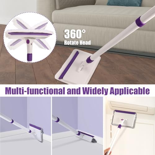 Baseboard Cleaner Tool with Handle, 60" Extendable Long Handle Baseboard Cleaner with 5 Reusable Pads for Baseboards Cleaning, Ceiling, Wall, Floor, Bathroom Kitchen
