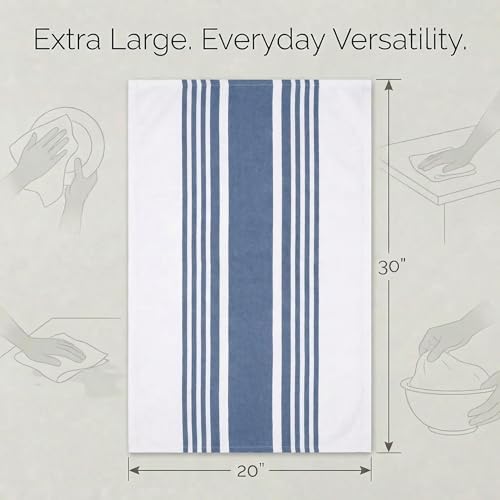 Cotton Kitchen Towels Dishtowels Set of 6 20x30 In- Blue/White