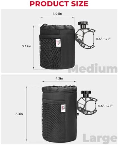 Motorcycle Cup Holder, Oxford Fabric Motorcycle Drink Holder with 0.6"-1.5" Alligator Clamp, Universal Water Bottle Cup Accessories for Bike, ATV/UTV, Scooter, Boat, Walker, Black L