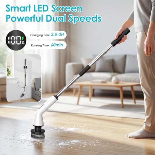 Electric cleaning brush for bathroom,spin scrubber with 7 Brushes & Handle