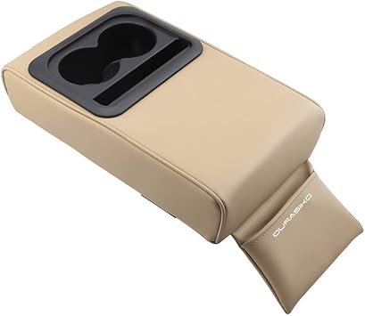 Car Center Console Pad with Front Storage Pocket for Phone,PU Leather Armrest Cushion with Cup Holder,Elbow Rest Pillow,