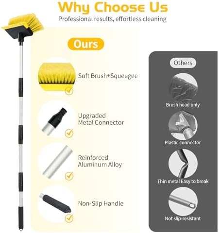56" Car Wash Brush with Long Handle, Soft Bristle& Rubber Squeegee