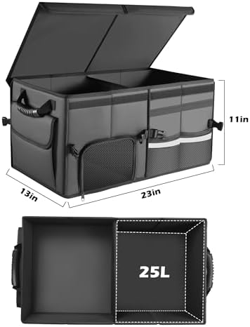 Car Trunk Organizer, 2 Compartments Car Storage Box with Lip