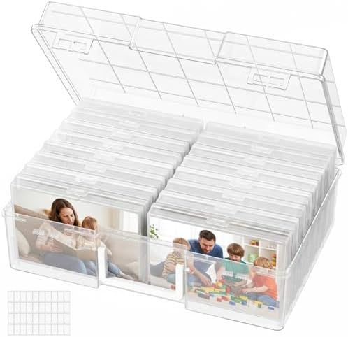 16 Pcs Photo Storage Box for 4"x 6" Pictures, Acid-Free, Clear
