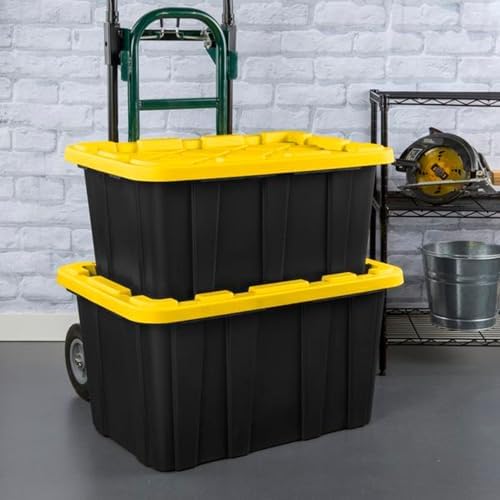 Industrial Storage Tote with Lids for Garage, 27 Gallon, 4-Pack