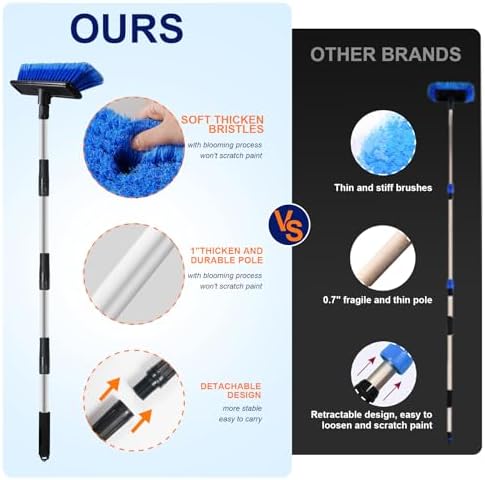 62" Car Wash Brush Mop with Long Handle Soft Bristle Scrub Car Washing Cleaning Mop with Lightweight extendable Handle for RV Boat Truck SUV Caravan Solar Panel House Siding,Sweep Snow