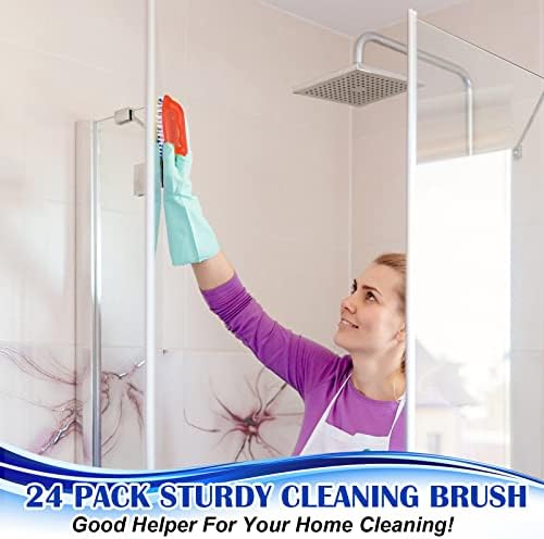 24 Pack Scrub Brushes Stiff Bristles, Comfort Grip Cleaning Tool