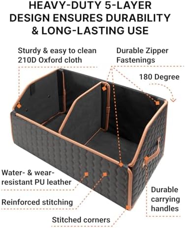 Trunk Organizer for Car, Lid, PU Leather, 17.7in 40L, 1pc, Hexy