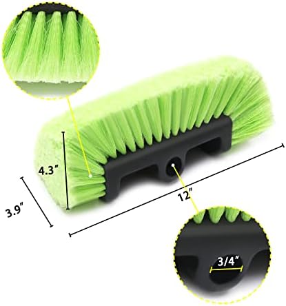 12" Car Wash Brush with Soft Bristle Auto RV Truck Boat Camper Car Exterior Washing Heavy Duty Tri-Level Dip Green