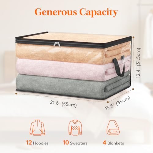 6 Pack Clear Clothes Storage Bags, 60L Plastic Blanket Vinyl Foldable Moving Bags with Zipper, Closet Organizers and Storage Containers for Bedding, Duvet, Pillow