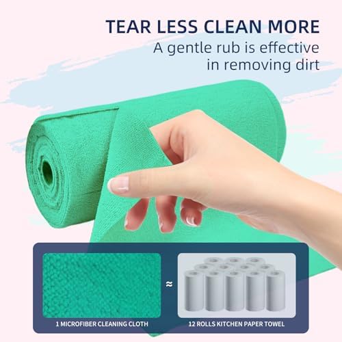 Microfiber Cleaning Cloth Roll - 85 Pack, Tear Away Microfiber Towels, 12" x 12", Reusable, Washable, Streak Free, Ultra Absorbent Dish Rags for Car, Home, Garage or Shop (Green)