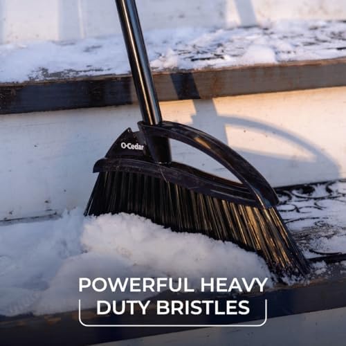 Strong Sweep Broom and Dustpan Set with Detail Brush | Indoor Outdoor Heavy Duty Stiff Bristle Broom | Step-On Dust Pan
