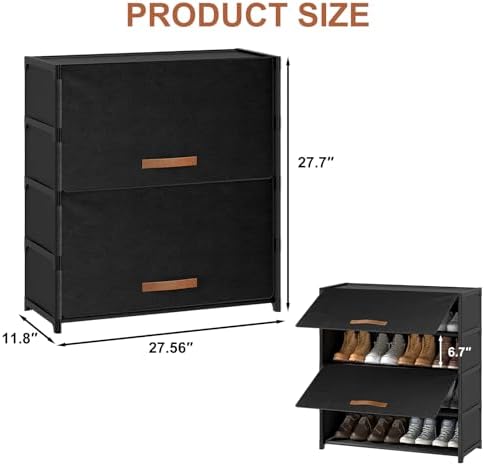 5 Tier Shoe Cabinet with Door, 20-Pair Storage, Black