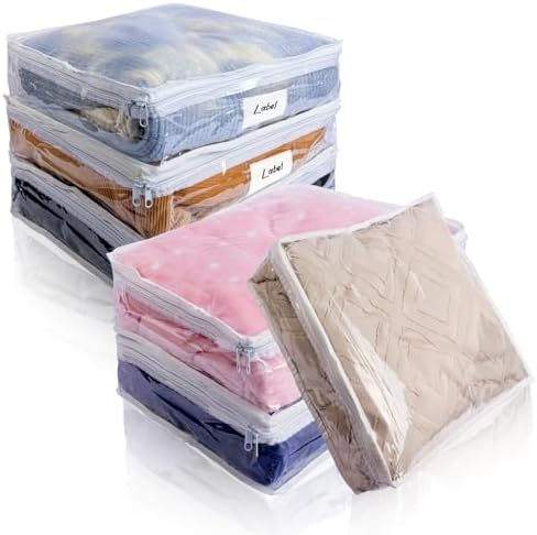 Clear Zippered Plastic Clothes Storage Bags, 6 Pack, White