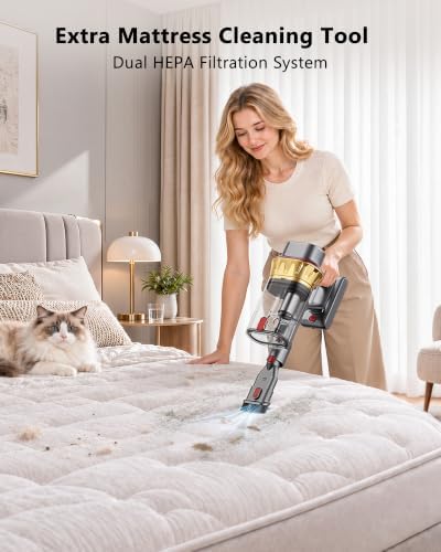 Cordless Vacuum Cleaner, 75Mins 650W 55KPA Powerful Suction Stick Vacuum