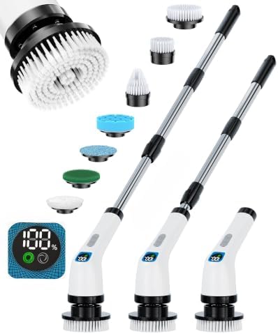 Electric Spin Scrubber with Long Handle | Shower Cleaner Brush for Bathroom
