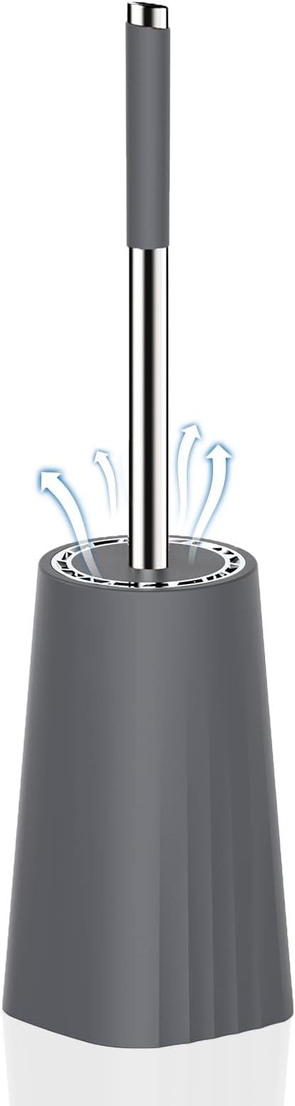 SetSail Toilet Brush, Compact Size Toilet Bowl Brush and Holder Toilet Brushes for Bathroom with Stainless Steel Handle Toilet Cleaner Brush with Durable Scrubbing Bristles, Grey