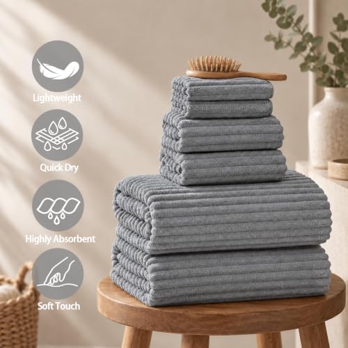 6 Piece Bath Towel Set, 40"x80" Oversized Bath Sheets, Grey​