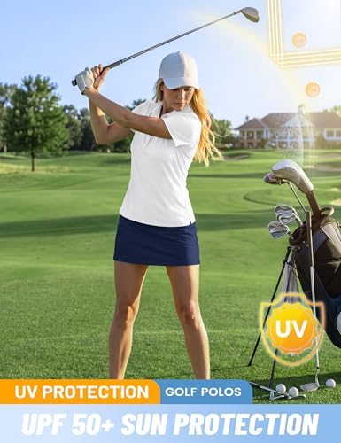 Women's Golf Polo Shirts Short Sleeve Collared Shirt 4-Button Tops