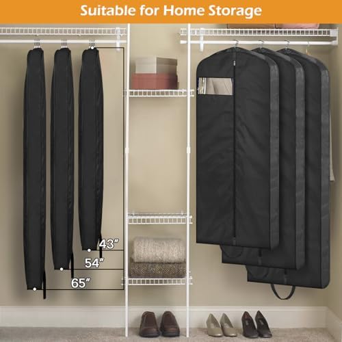 65" Long Garment Bags for Travel Dress Bags for Hanging Clothes 2 Packs Wedding Dress Cover Waterproof Clothes Protector for Closet Storage for Gowns, Tuxedos, Coats, Black