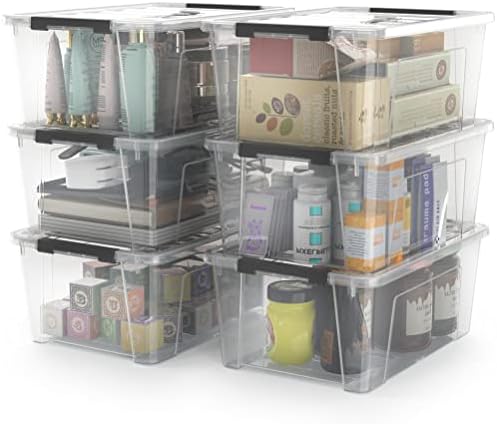 Clear Storage Latch Bins, 6-Pack Storage Organizer Box with Handle and Lids, 5-Litre