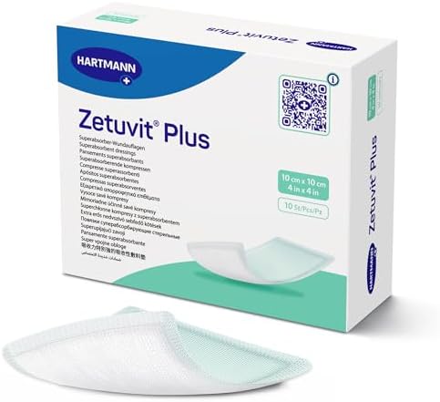 Zetuvit Plus Superabsorbent Wound Dressing – High-Absorbency Sterile Pads (Non-Adhesive/Non-Border) for Moderate to Heavy Exudate – 4 x 4 in., Box of 10