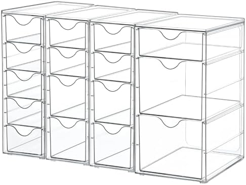 4 Set Acrylic Desk Organizer with 16 Drawers for Office, Makeup