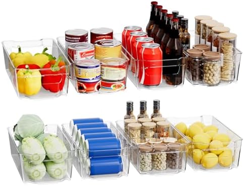 Clear Fridge Organizer, Refrigerator Organizer Bins with Handle, Freezer, Kitchen Cabinet, Pantry Organization, BPA Free Fridge Organizers (12.4 inch 8 Pack)