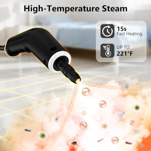 Steam Cleaner, Portable Steamer for Cleaning with 16pcs Accessories, 6-Level Adjustable and 15s Heat-Up, Handheld Steam Cleaner for Home, Tile, Dirt, Grout, Grease, Car Detailing, White
