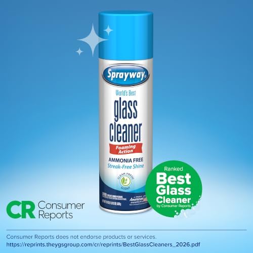 Glass Cleaner Foaming Aerosol Spray, 15oz, Pack of 6 | Ammonia-Free, Streakless, Fast-Acting | Cleans & Polishes Glass Surfaces | Fresh Scent, Removes Fingerprints, Dust, Dirt, Smoke Film