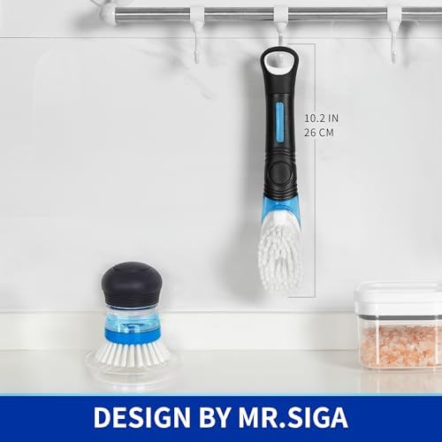 Soap Dispensing Dish Brush, Kitchen Brush for Pot Pan Sink, 2 Pack