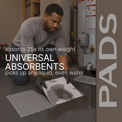Light Universal Absorbent Pads, 25 Pack - Absorbs 18 oz per pad / 3.5 gal. per Pack - Absorbs Oil, Grease, Coolant, Chemicals, Solvents, Caustics, Acids, Urine & Stool, and Sewage