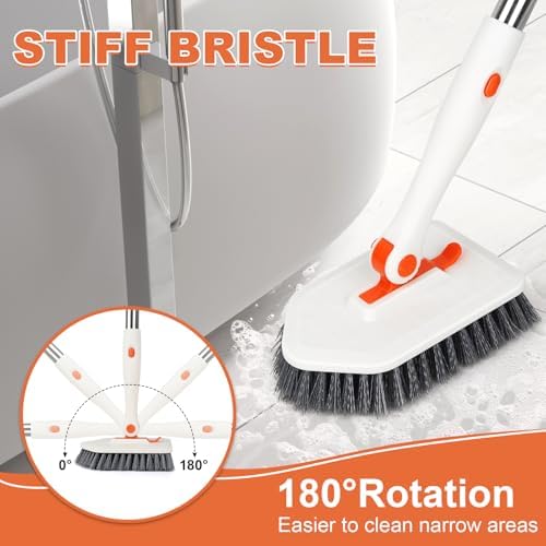 Long Handled Scrub Brush for Shower，3-in-1 Cleaning Brushes with 3 Different Function Cleaning Heads Brush for Shower Cleaning Bathroom Kitchen Walls Tub Tile
