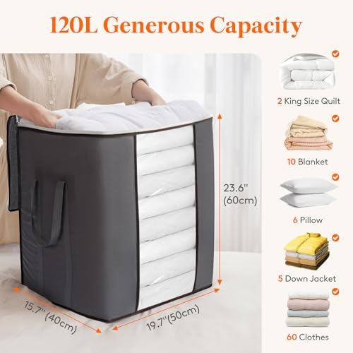 3 Pack 120L Extra Large Clothes Storage, Blanket Storage Bags