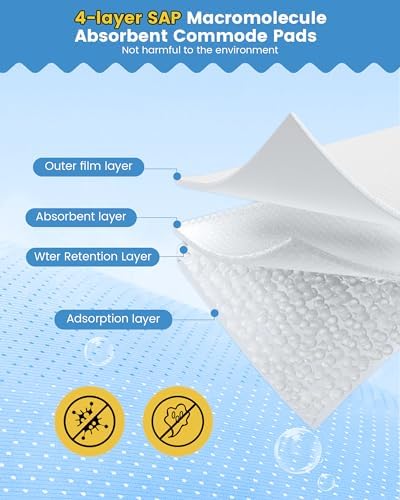 120 Count Super Absorbent Commode Pads, Disposable Toilet Pads for Adults Toilet Chair, Portable Potty, Commode Liners, Make Caregiving Easier