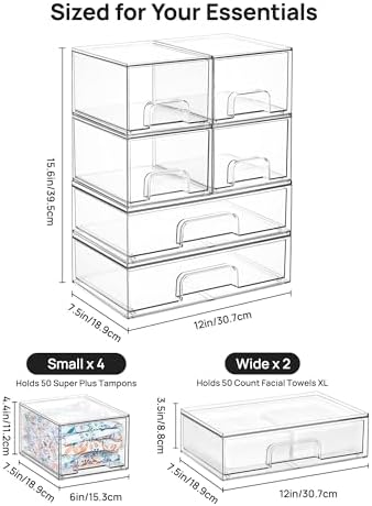 Stackable Storage Drawers Set of 6, Plastic Organizer Bins