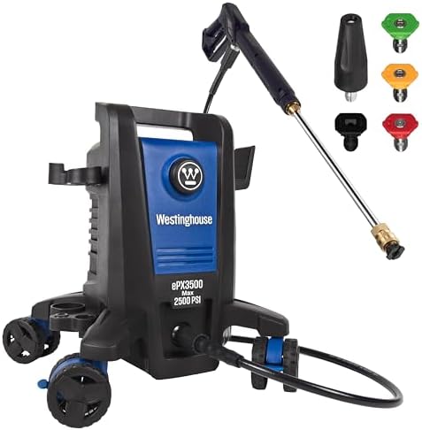 Westinghouse ePX3500 Electric Pressure Washer, 2500 Max PSI 1.76 Max GPM with Anti-Tipping Technology, Onboard Soap Tank, Pro-Style Steel Wand, 5-Nozzle Set, for Cars/Fences/Driveways/Home/Patios