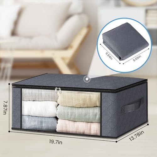 4-Pack Clothes Organizer Storage Bags, 35L Storage Bins,Gray