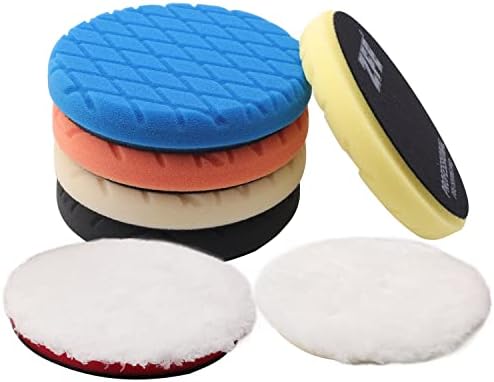 Buffing Polishing Pads, 7Pcs 7"(180mm) Waffle Foam Buffing Pads Polishing Pads Wool Pad Kit for 7Inch Backing Plate RO/DA/GA Car Polisher Boat Compounding, Polishing and Waxing