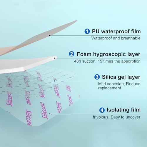 20Pcs Silicone Foam Dressing 4x4 Gentle Border, Waterproof Silicone Bandages for Wounds Care, Bed Sore Patches, Super Absorbent Wound Dressing, Self Adhesive Pressure Sore Pads