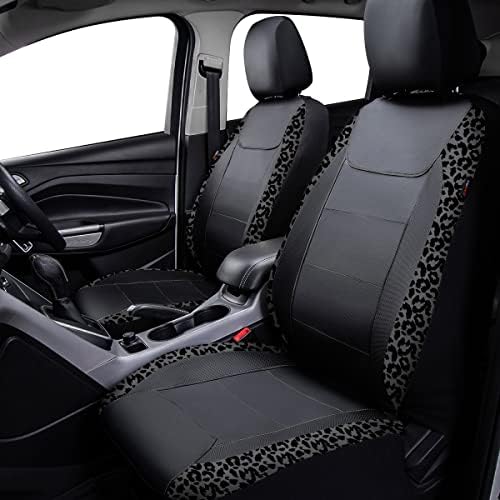 Carbon Fiber Leather Vehicle Seat Covers, Leopard Gray Black, Universal Fit - 8PCS